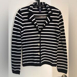 Chaps Women's Black and White Striped Cardigan